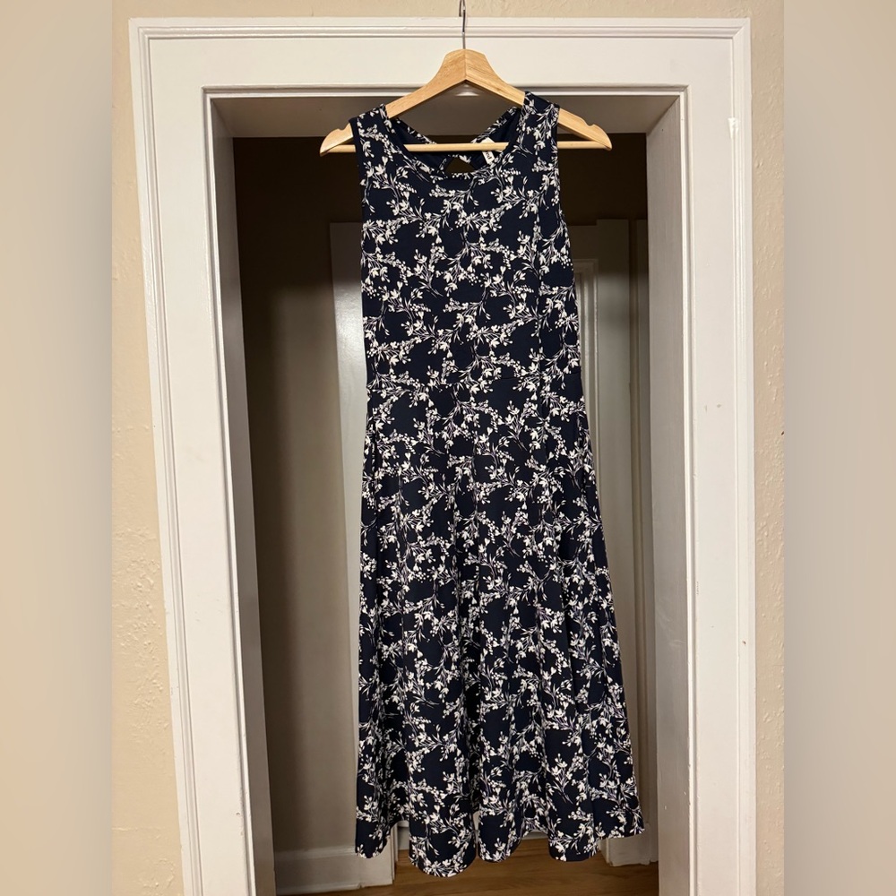Pact Navy Sleeveless Floral fit and flare dress